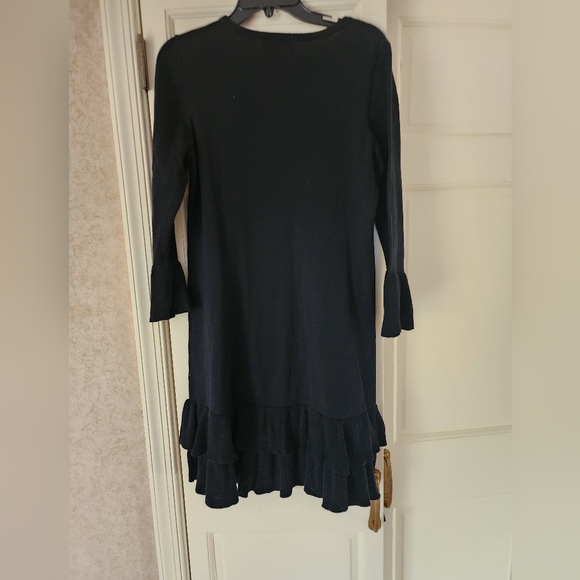 Nine West Women's Black Bell Sleeve Sweater Dress Ruffle Hem Size M - Picture 2 of 5
